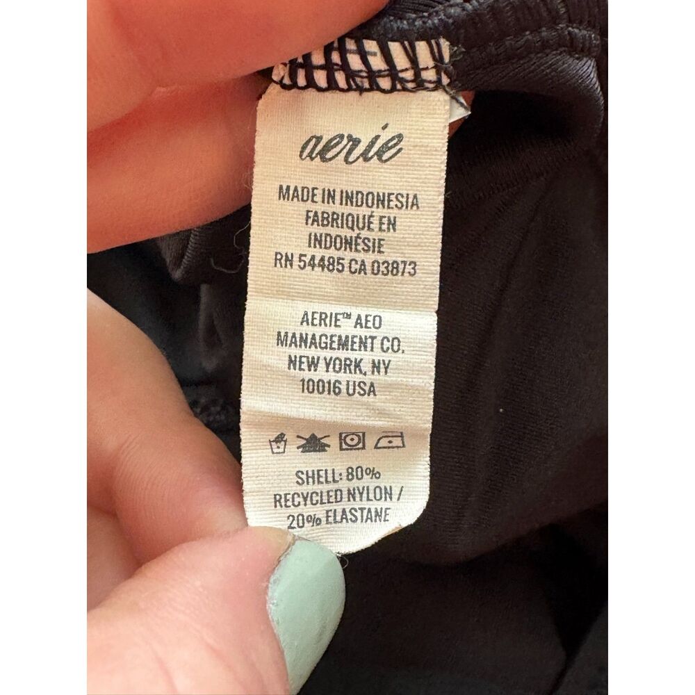 Aerie Black Bandeau One Piece Swimsuit Tie Front Open Back Strapless Medium - Picture 5 of 6